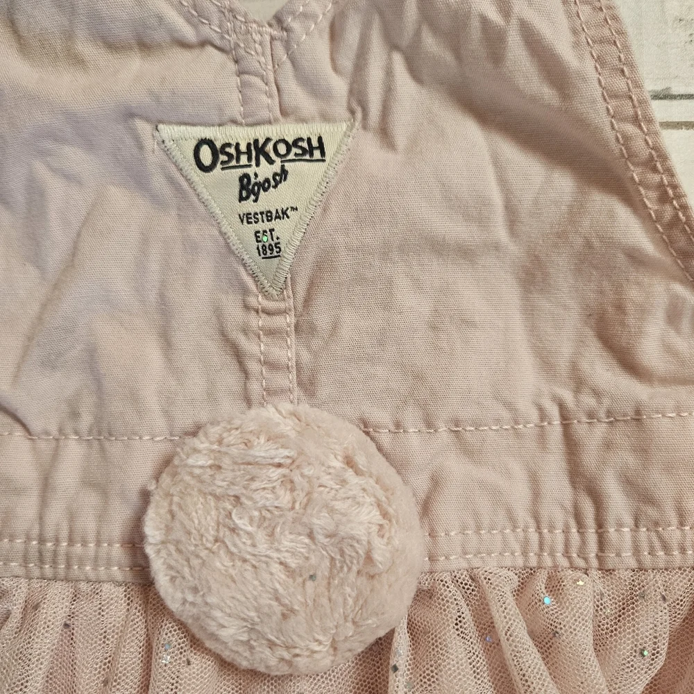 Oshkosh B'gosh Pink Bunny Overall‎ Dress 12 Months Fluffy Tail Spring Easter